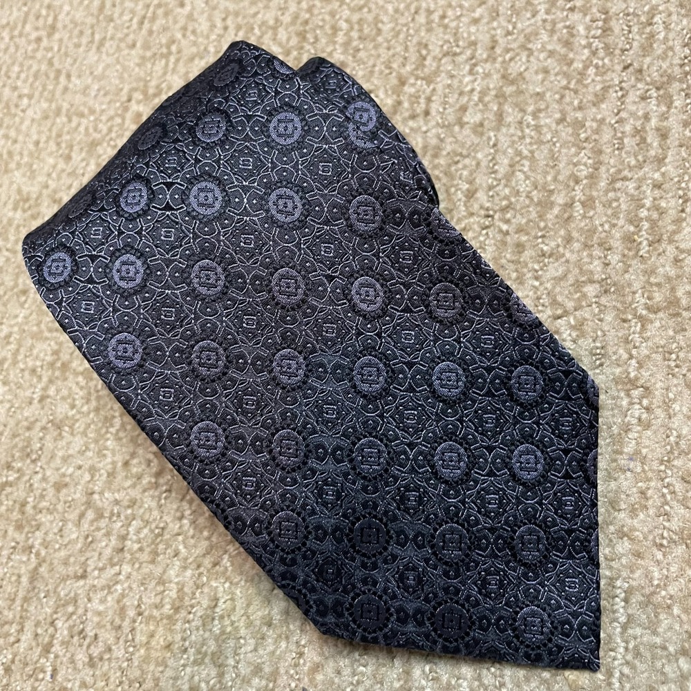 Donald Trump Signature Collection Necktie Black Gray Print Silk Executive 4x58